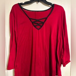 Red Women's Top with Black Trim
